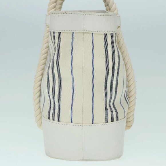 BURBERRY Rope handle Hand Bag Canvas Leather White Blue Silver Auth 92982 - Picture 5 of 15